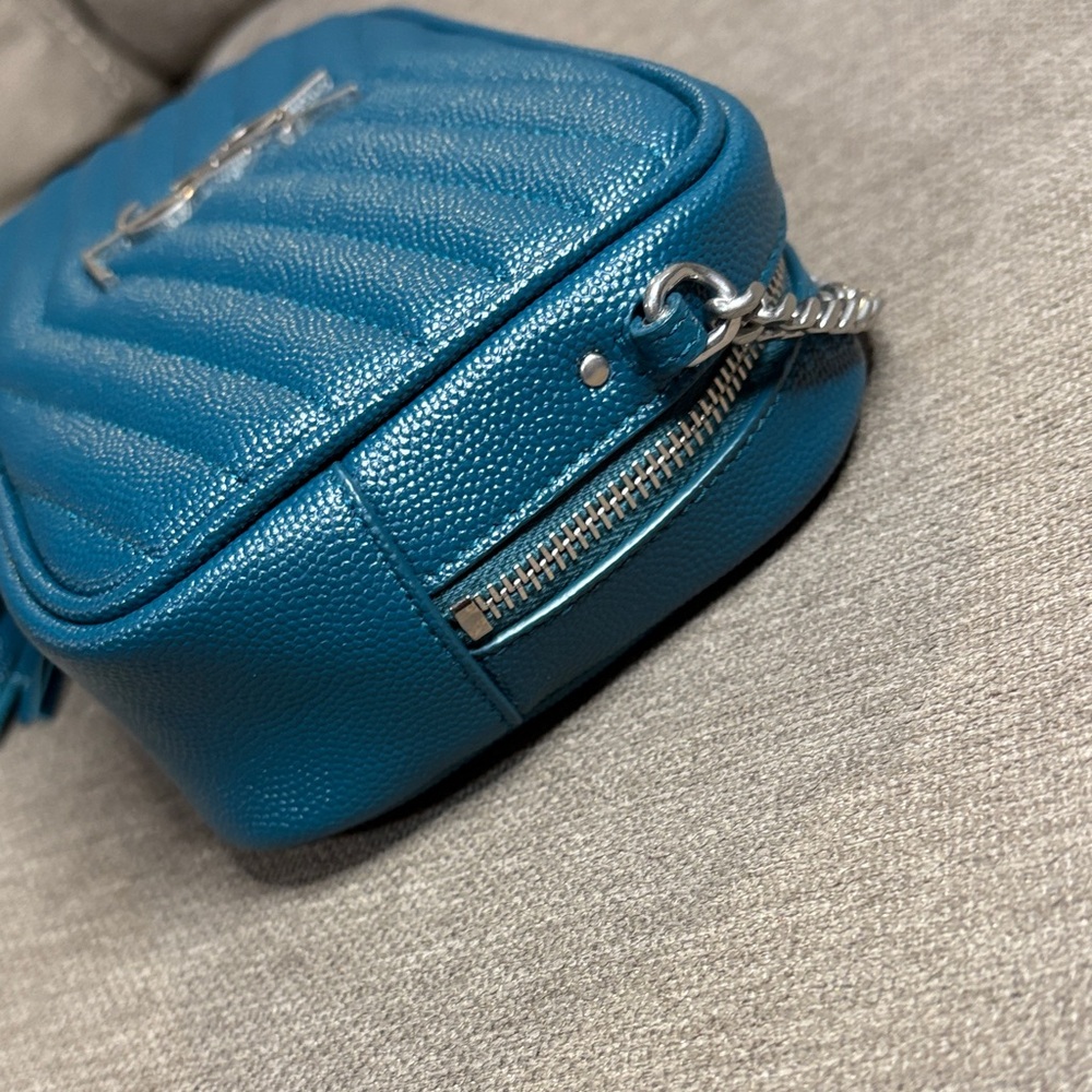 Saint Laurent  YSL Mini LouLouTeal Quilted Leather Crossbody Bag Tassel Silver - Picture 9 of 11